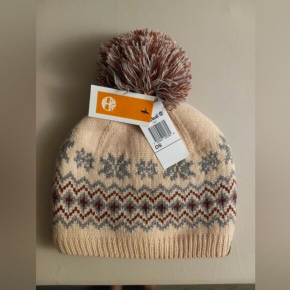 Timberland Beanie w/Inner lining Womens One Size Mauve Beanie Warm Pom Pom - Picture 1 of 11